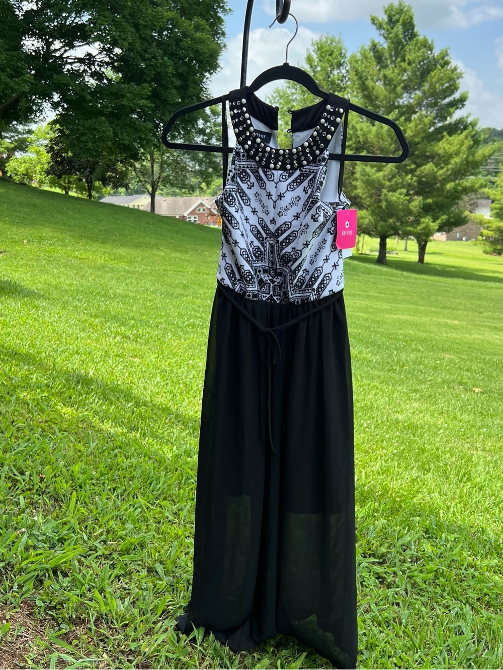 Amy Byer Black and White Embellished Maxi Dress